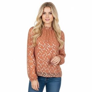 NWT Marie Oliver Layla Orange Gold Metallic High Neck Blouse